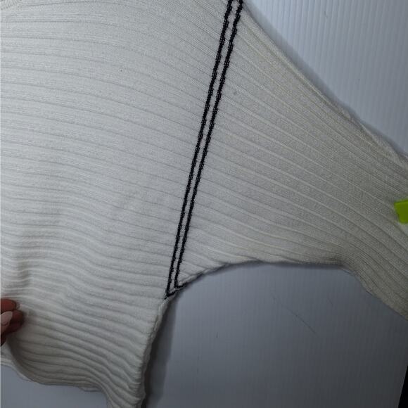 Industry Ribbed Varsity Sweater Small Dolman Sleeve Black and White Slouchy Soft - Picture 5 of 11